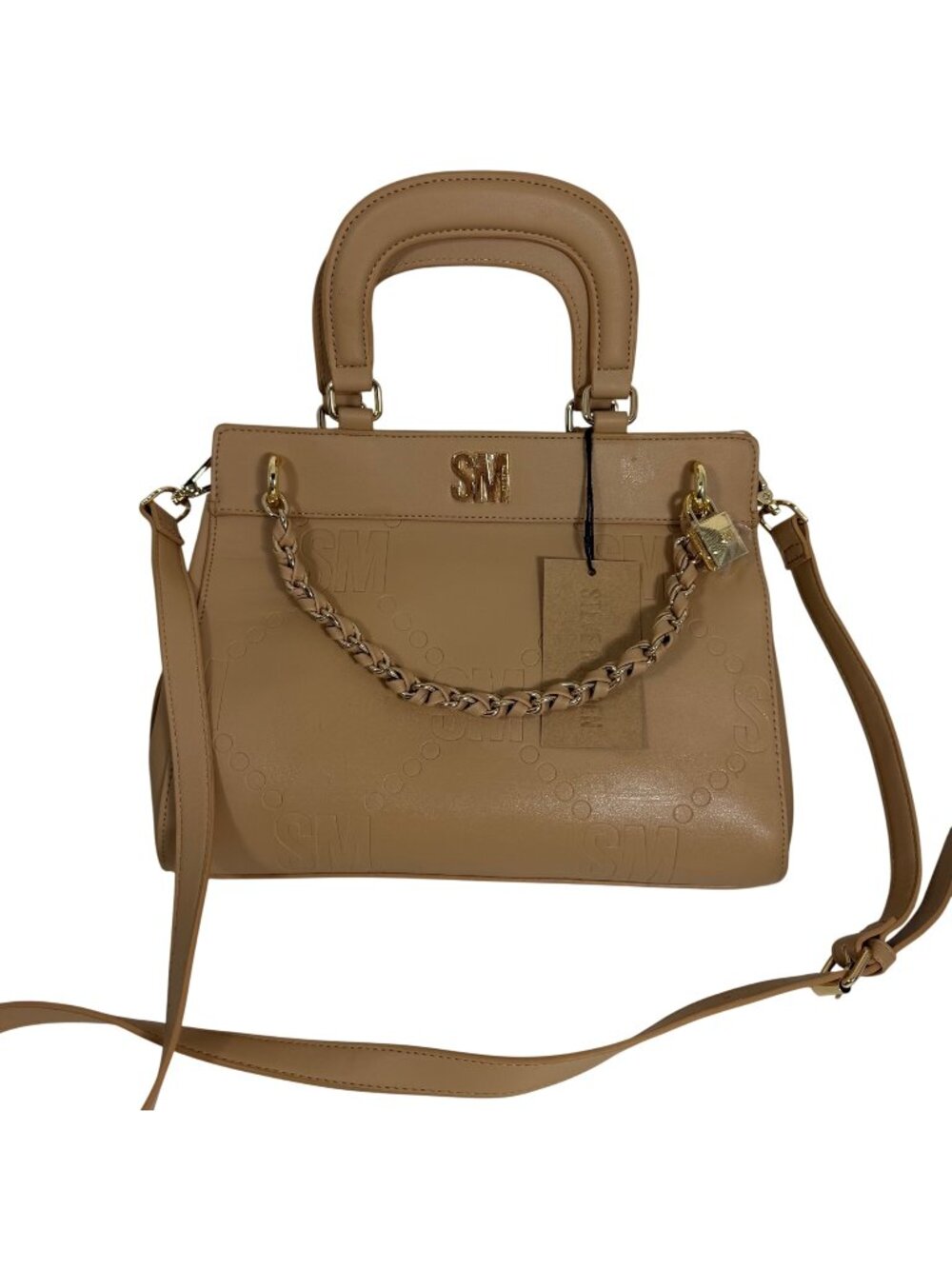 NWT $98 STEVE MADDEN Blisha Camel/Nude Satchel Handbag Shoulder Bag Front Chain
